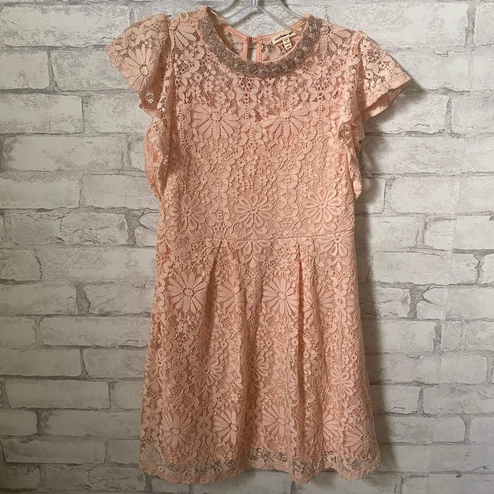 Older Girls Monteau Pastel Pink Bead Neckline Dress